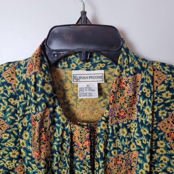 Vintage Evan Picone Floral Print Button-Up Blouse With Tie Neck & Long Sleeves - Picture 3 of 14